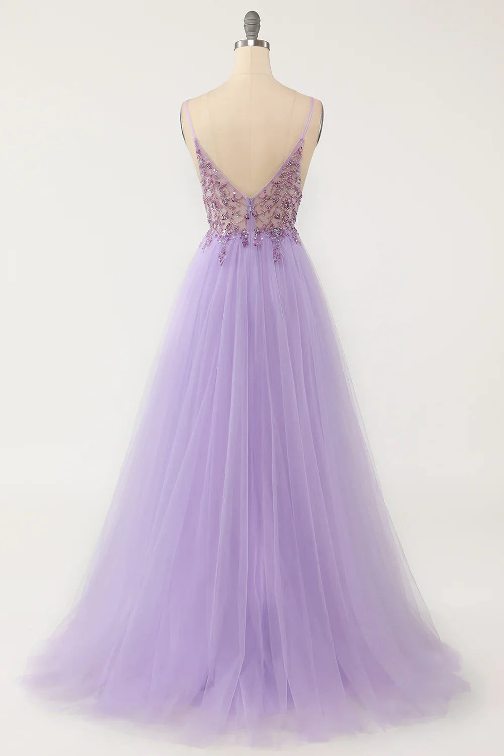 DingJiDress Purple Beaded Tulle Long Prom Dress