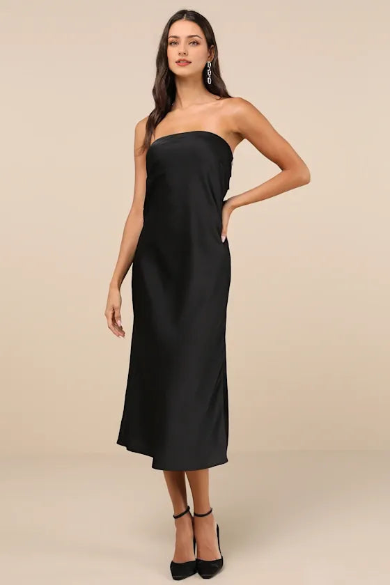 Effortless Bliss Royal Blue Satin Strapless Cowl Back Evening Dresses