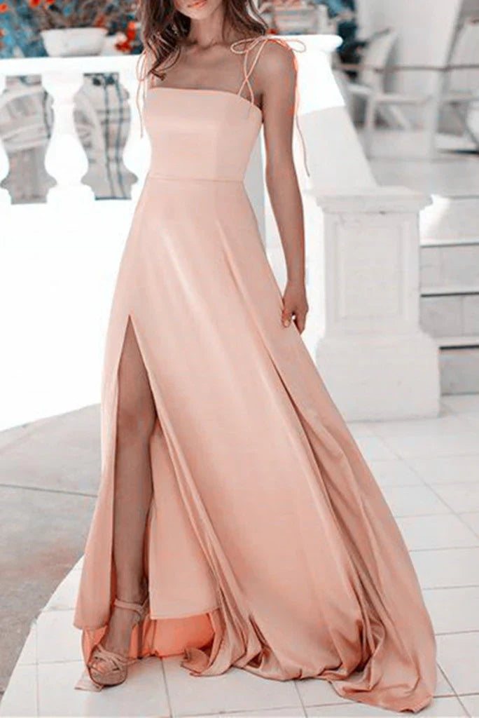 DingJiDress Long Prom Dresses Elegant Straps Square Sleeveless A-Line Zipper Floor-Length