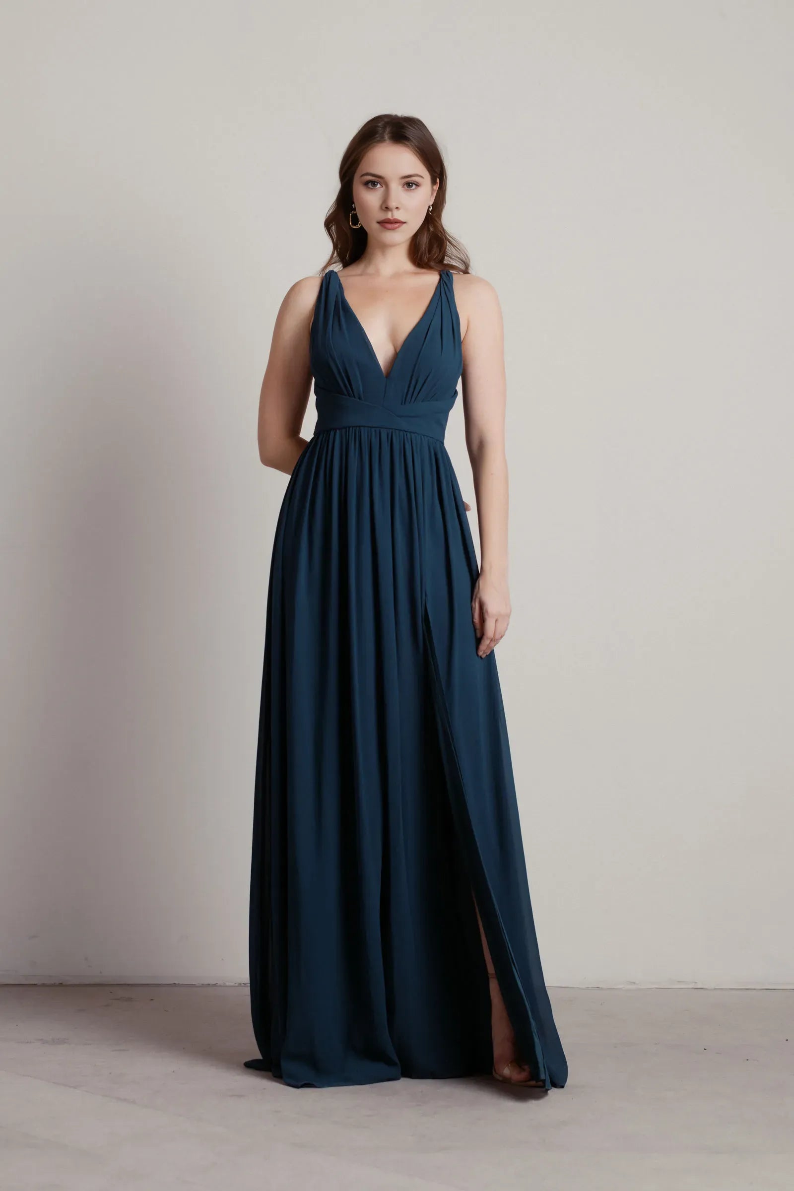 Elegant A-Line Deep V-Neck Sleeveless Crisscross Back Lace Up High-Slit Floor-Length Prom Dresses