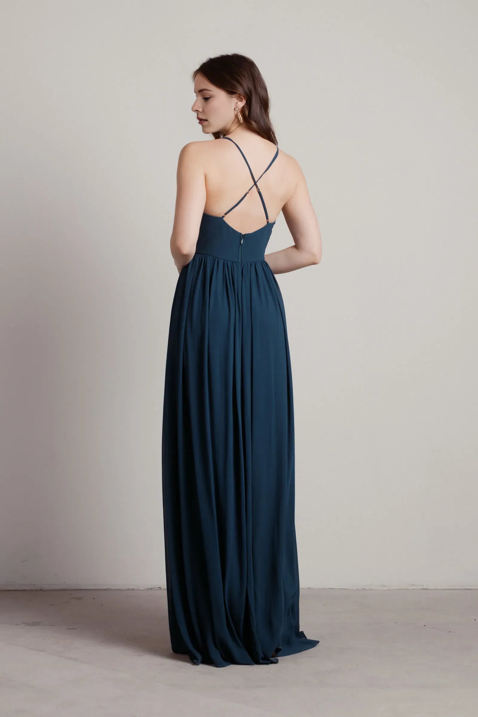 Elegant A-Line Deep V-Neck Sleeveless Crisscross Back Lace Up High-Slit Floor-Length Prom Dresses