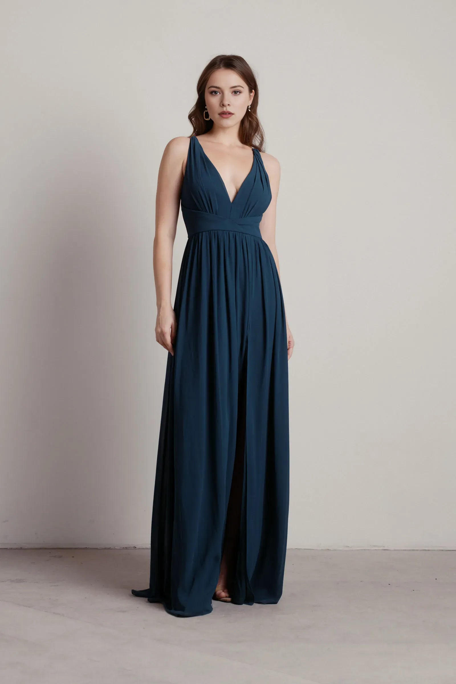 Elegant A-Line Deep V-Neck Sleeveless Crisscross Back Lace Up High-Slit Floor-Length Prom Dresses