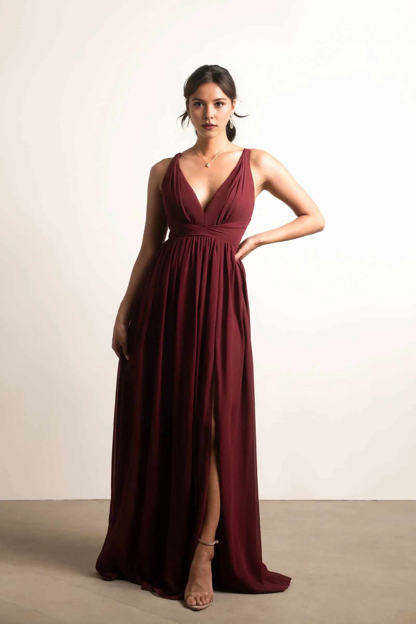 Elegant A-Line Deep V-Neck Sleeveless Crisscross Back Lace Up High-Slit Floor-Length Prom Dresses