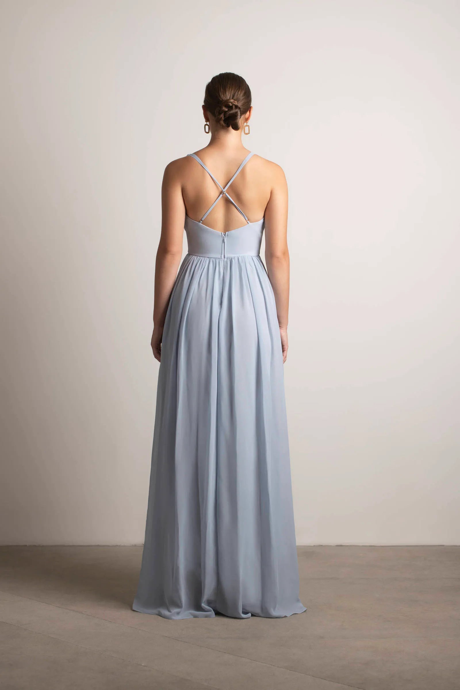 Elegant A-Line Deep V-Neck Sleeveless Crisscross Back Lace Up High-Slit Floor-Length Prom Dresses