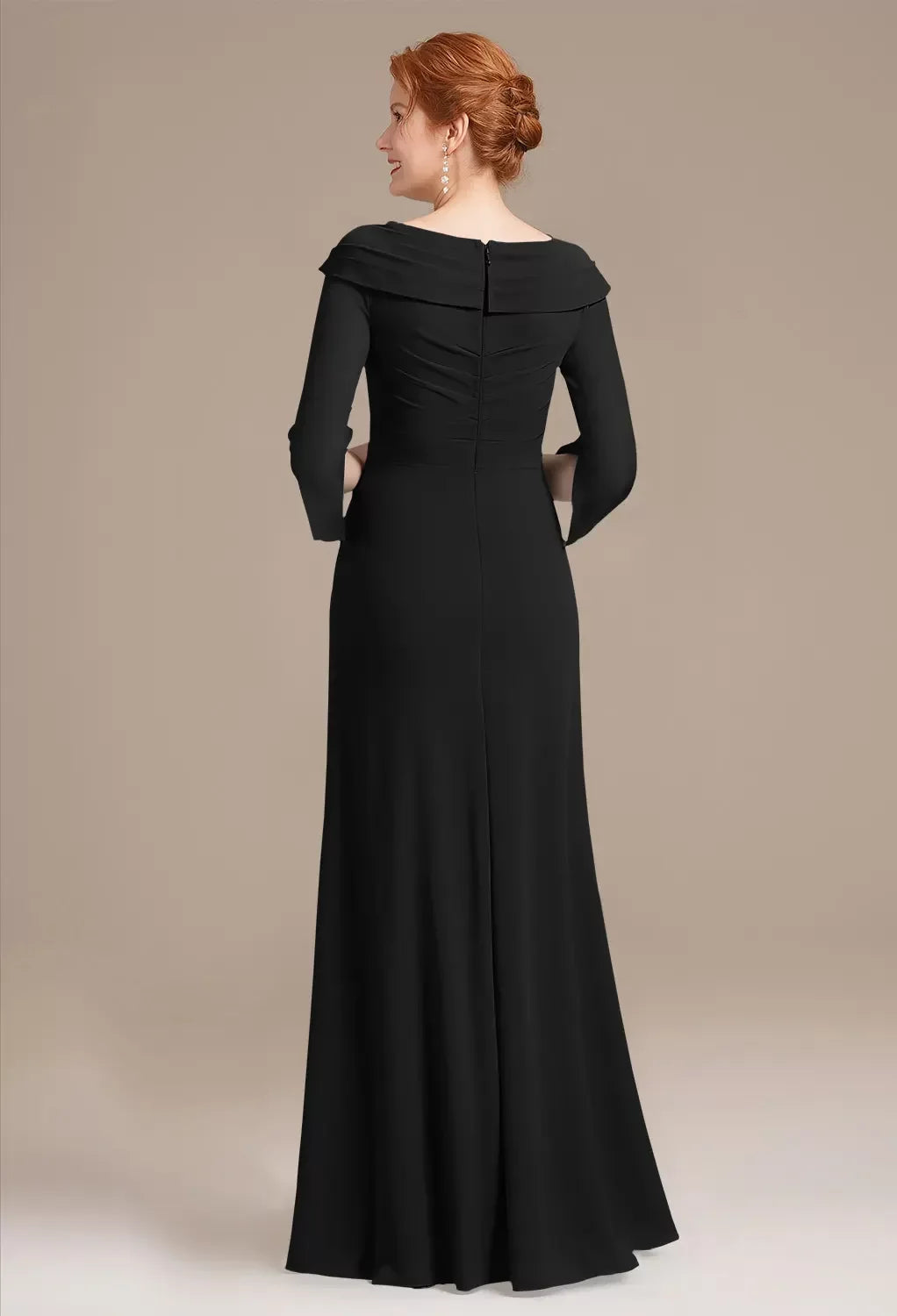 Elegant A-Line Deep V Neck Half Sleeve Zipper Back Floor Length Chiffon Appliques Beading Mother Of The Bride Dresses