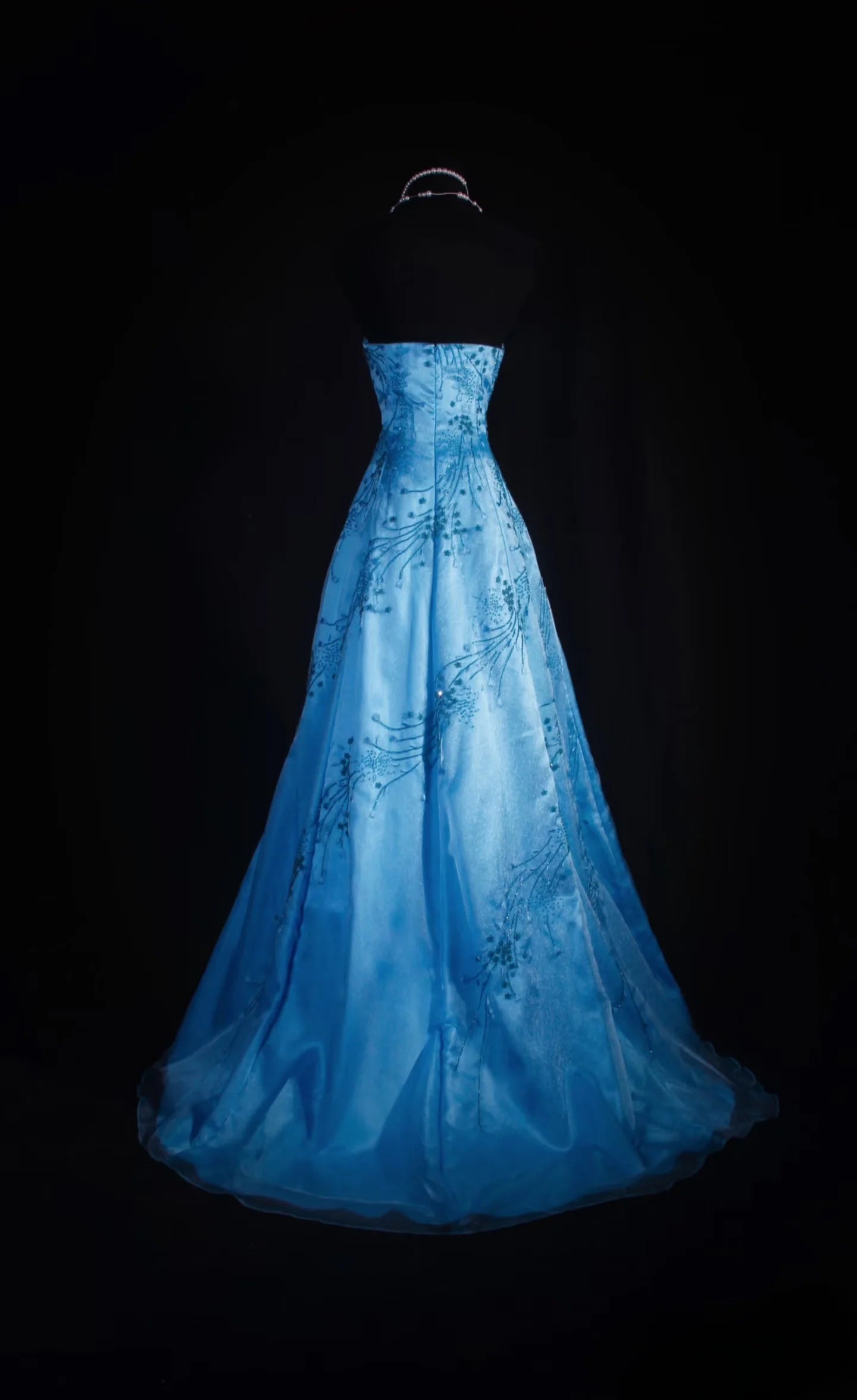 Elegant A-Line Halter Embroidered Sky Blue Maxi Prom Dress