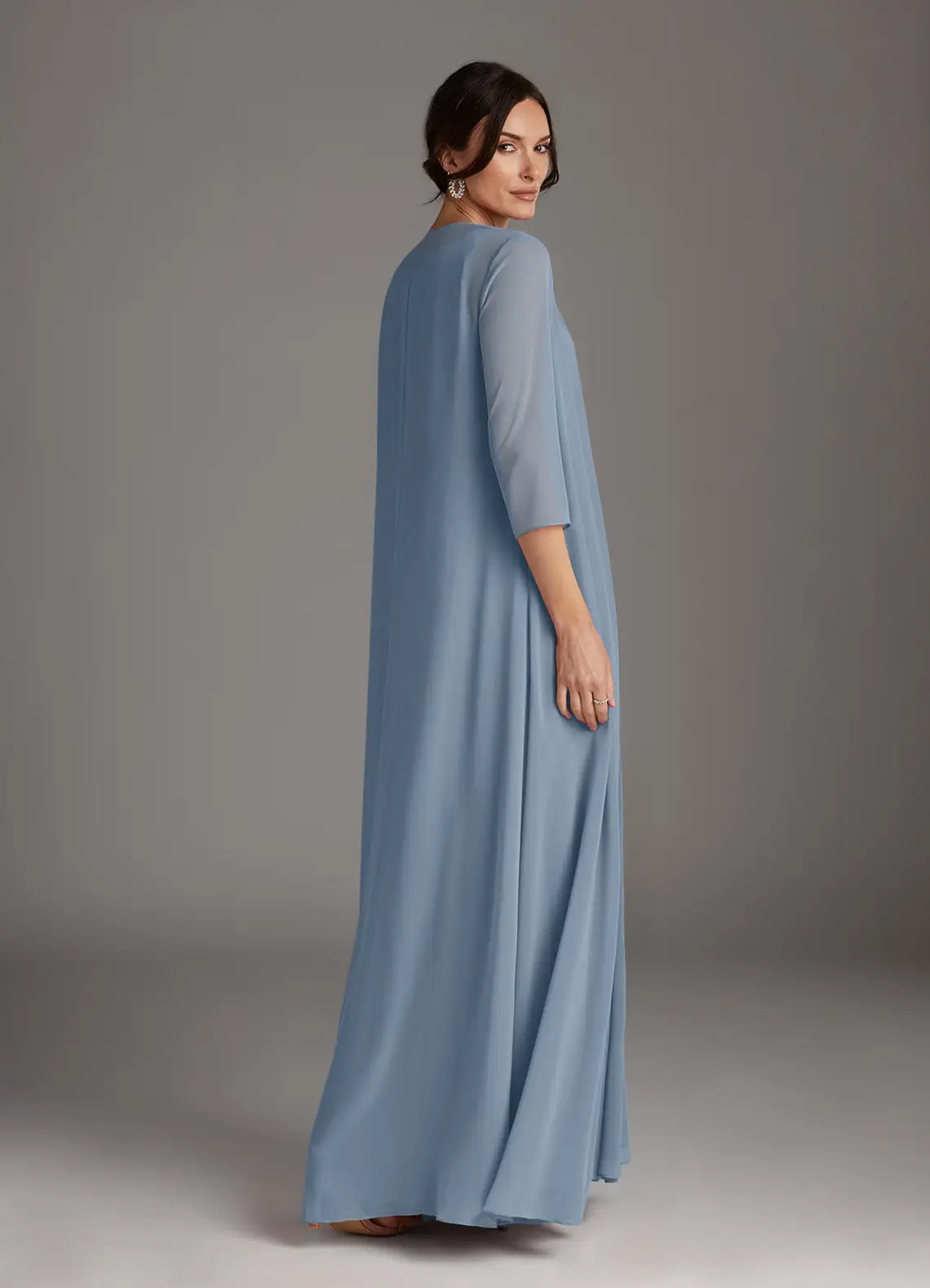 Elegant A-Line Scoop Neck Three-Quarter Sleeve Lace Back Zip Floor-Length Formal Mother of the Bride Dress With Jacket