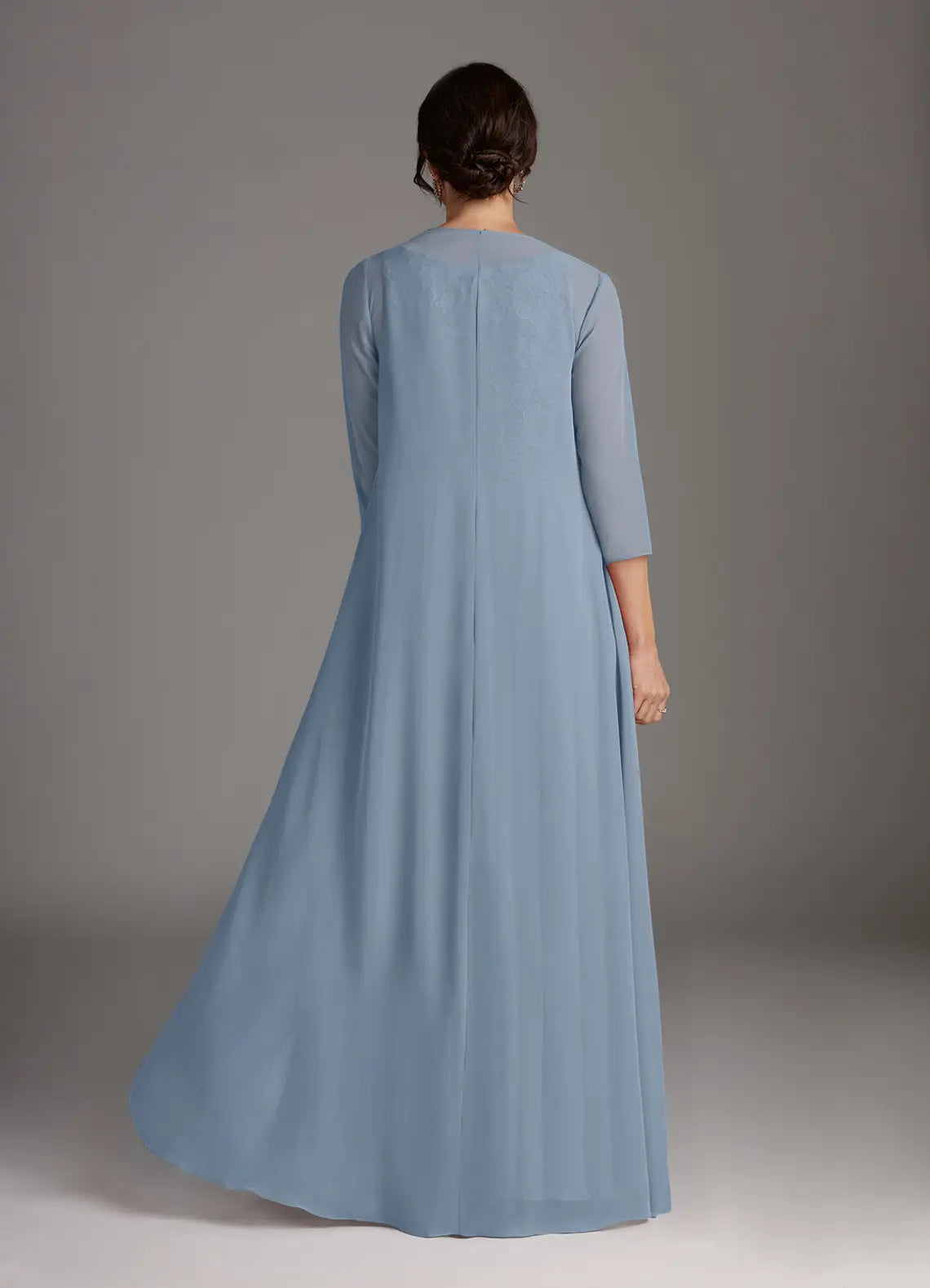 Elegant A-Line Scoop Neck Three-Quarter Sleeve Lace Back Zip Floor-Length Formal Mother of the Bride Dress With Jacket