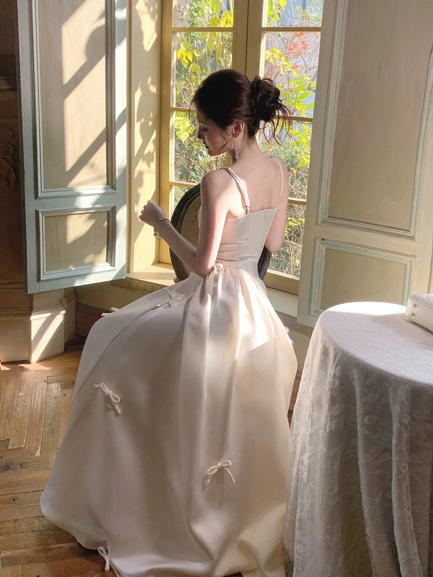 Elegant A-Line Square Neck Sleeveless Bow Ivory Maxi Prom Dress