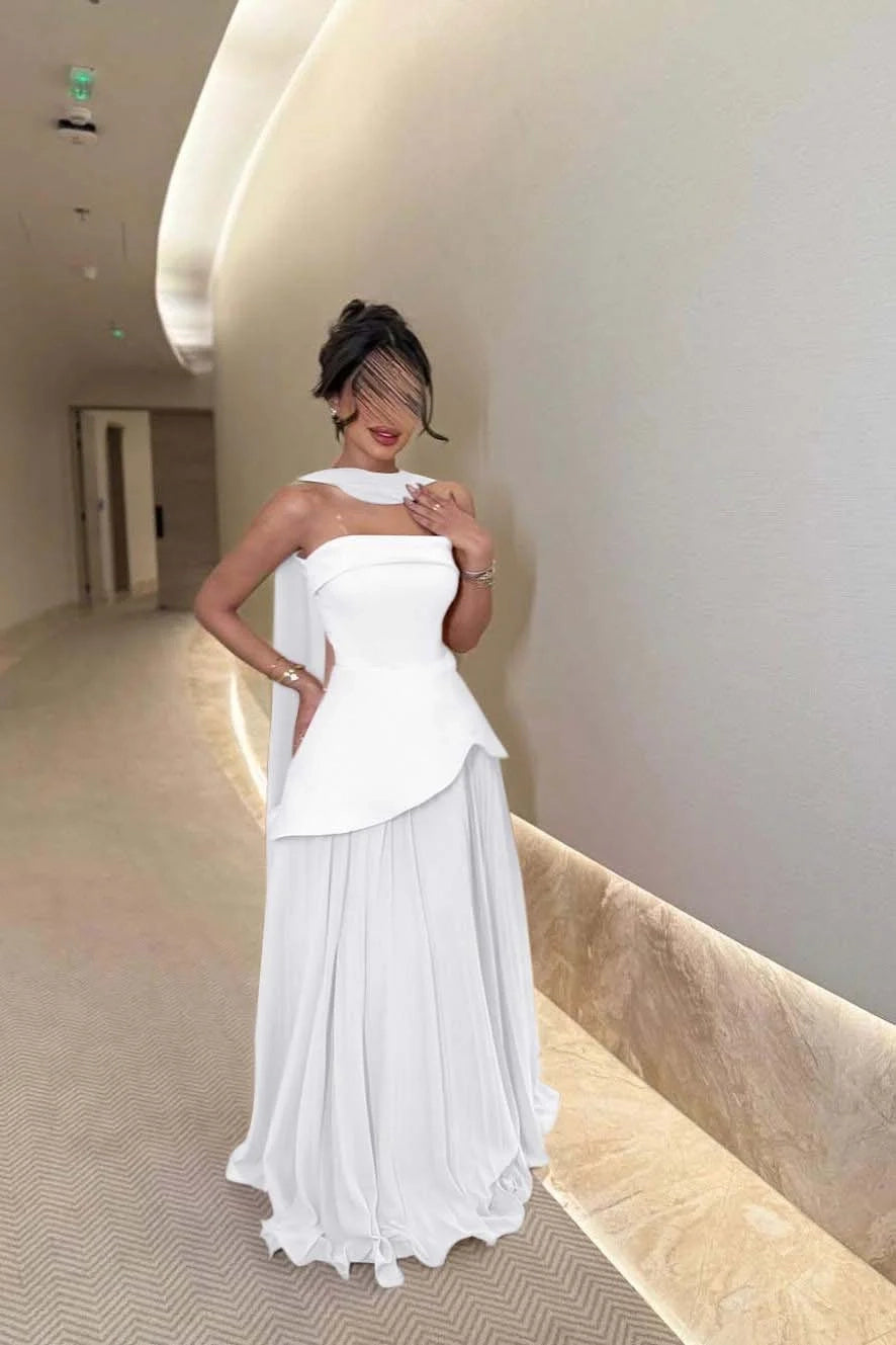 Elegant A-Line Strapless Draped Sage Floor-Length Prom Dress