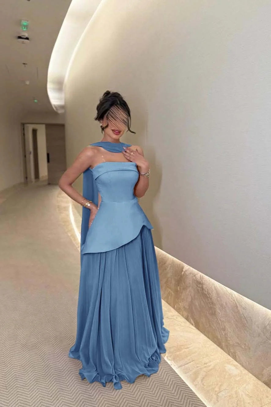 Elegant A-Line Strapless Draped Sage Floor-Length Prom Dress