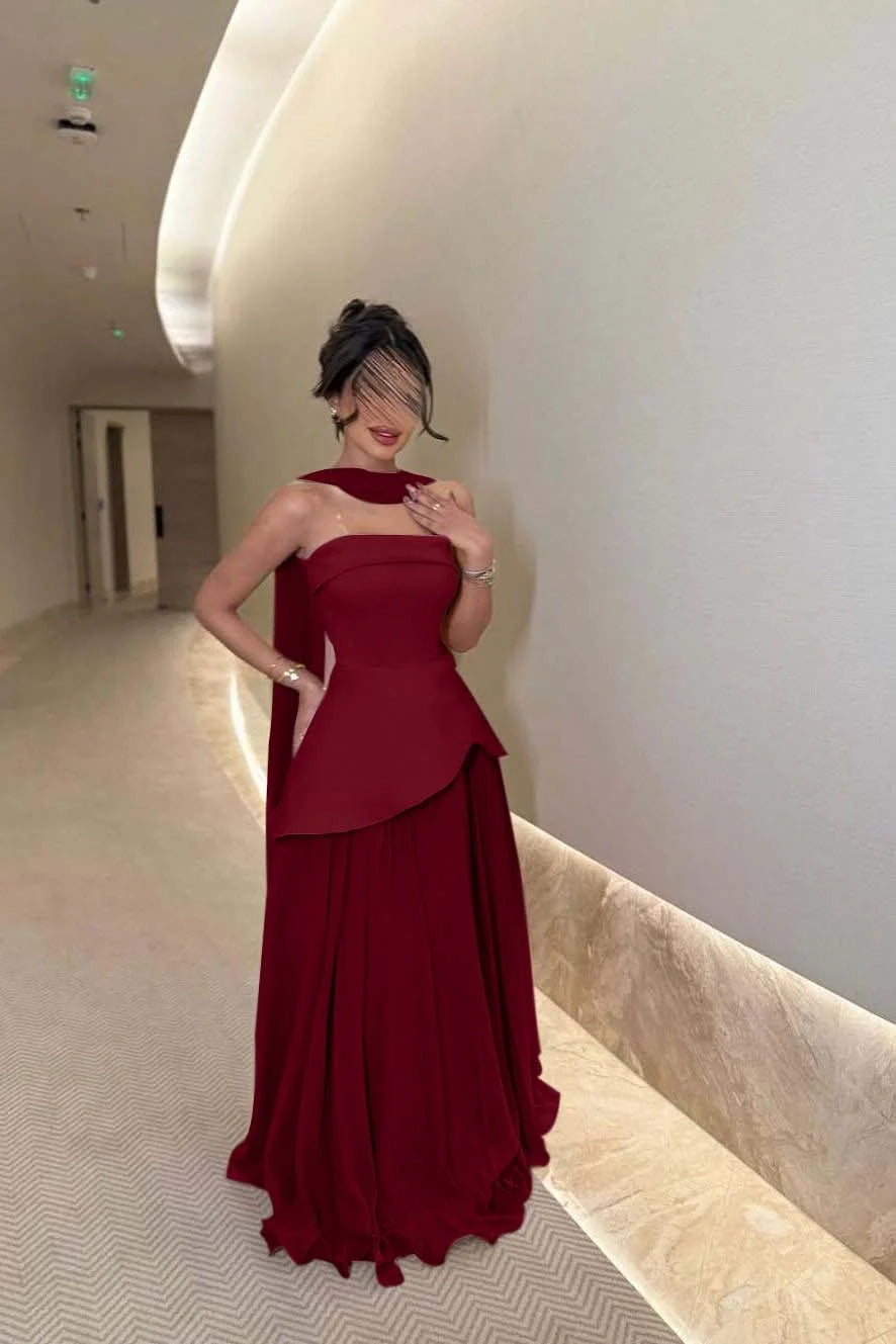 Elegant A-Line Strapless Draped Sage Floor-Length Prom Dress