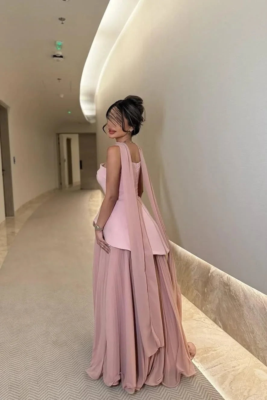 Elegant A-Line Strapless Draped Sage Floor-Length Prom Dress