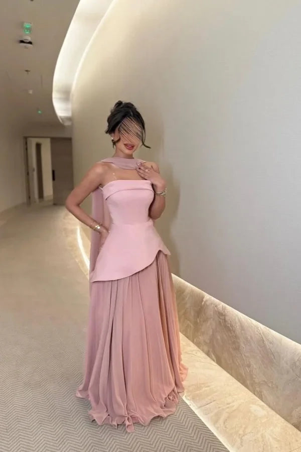 Elegant A-Line Strapless Draped Sage Floor-Length Prom Dress