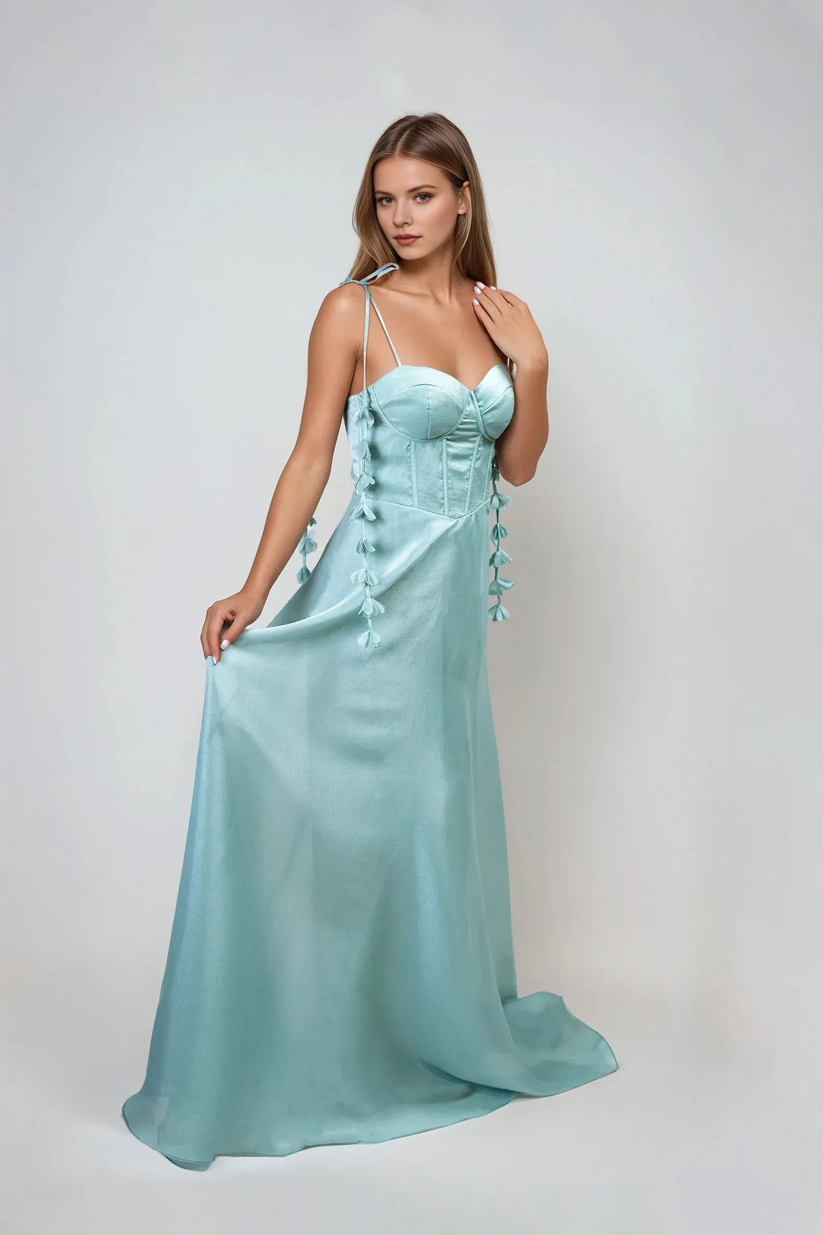 Elegant A-Line Sweetheart Neck Sleeveless Floral-Embellished Back Zip Floor-Length Prom Dresses Hot Sale