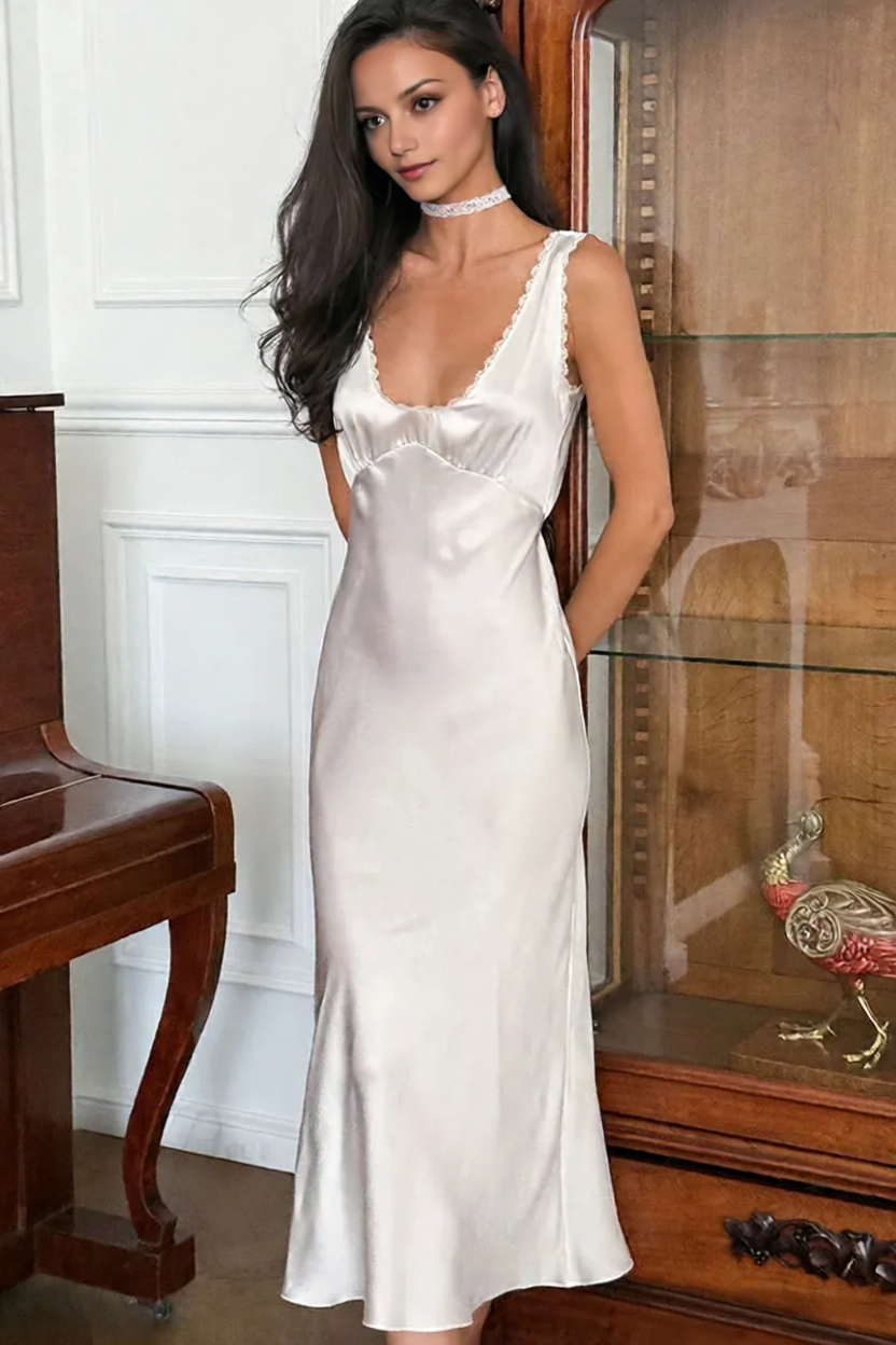 Elegant A-line V-Neck Sleeveless Lace Satin Tie-Back V back Tea-Length Prom Dresses Hot sale