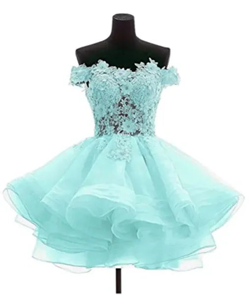 Elegant Ball-Gown Off-Shoulder Lace Applique White Mini Homecoming Dress