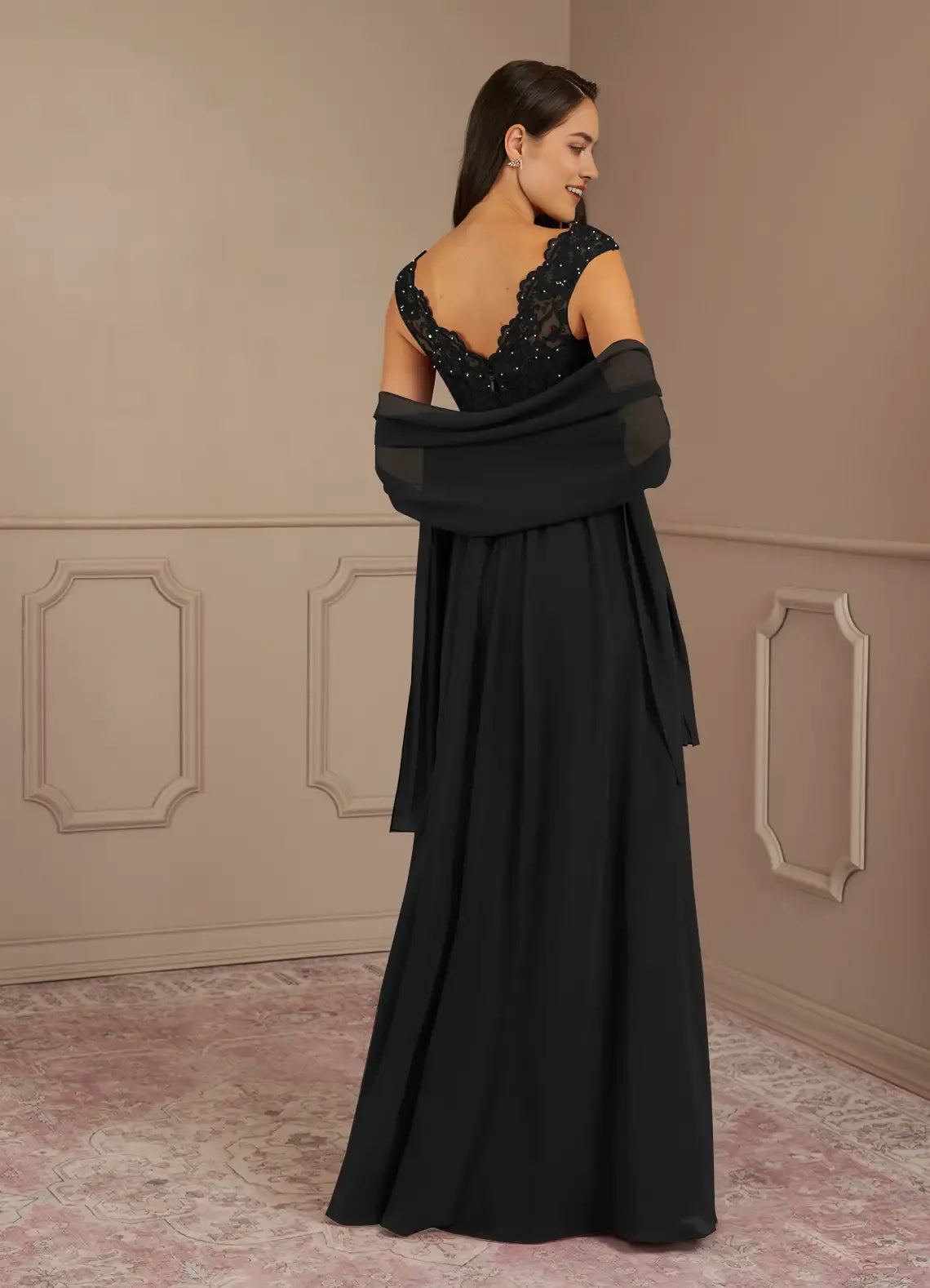 Elegant Black A-Line V-Neck Sequins no sleeves Chiffon Lace  Embellished Bodice  Mother of the Bride Dresses Hot Sale