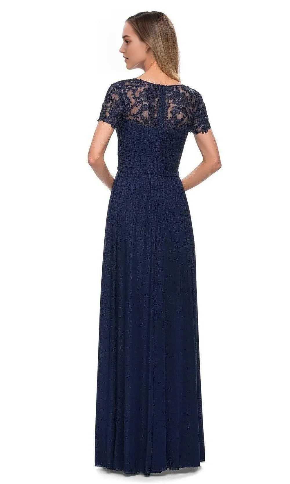 Elegant Black Chiffon Evening Dress with Lace Embellished Cap Sleeves V Neckline and Ruched Bodice for Formal Occasions