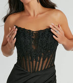 Elegant Black Corset Strapless Lace Back Zip Floor-length Side Leg Slit prom dress for women hot sale