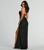 Elegant Black Corset Strapless Lace Back Zip Floor-length Side Leg Slit prom dress for women hot sale