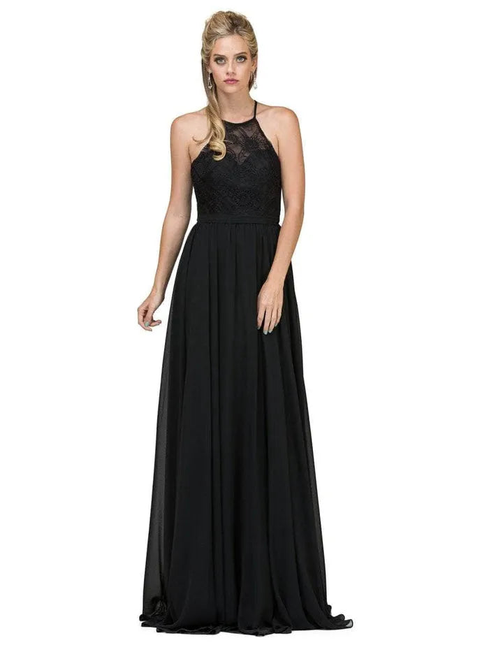 Elegant Black Evening Dresses  with Halter Neckline Lace Embroidered Bodice Flowing Chiffon Skirt, and Floor  Length Silhouette for Formal Galas and Special Occasions