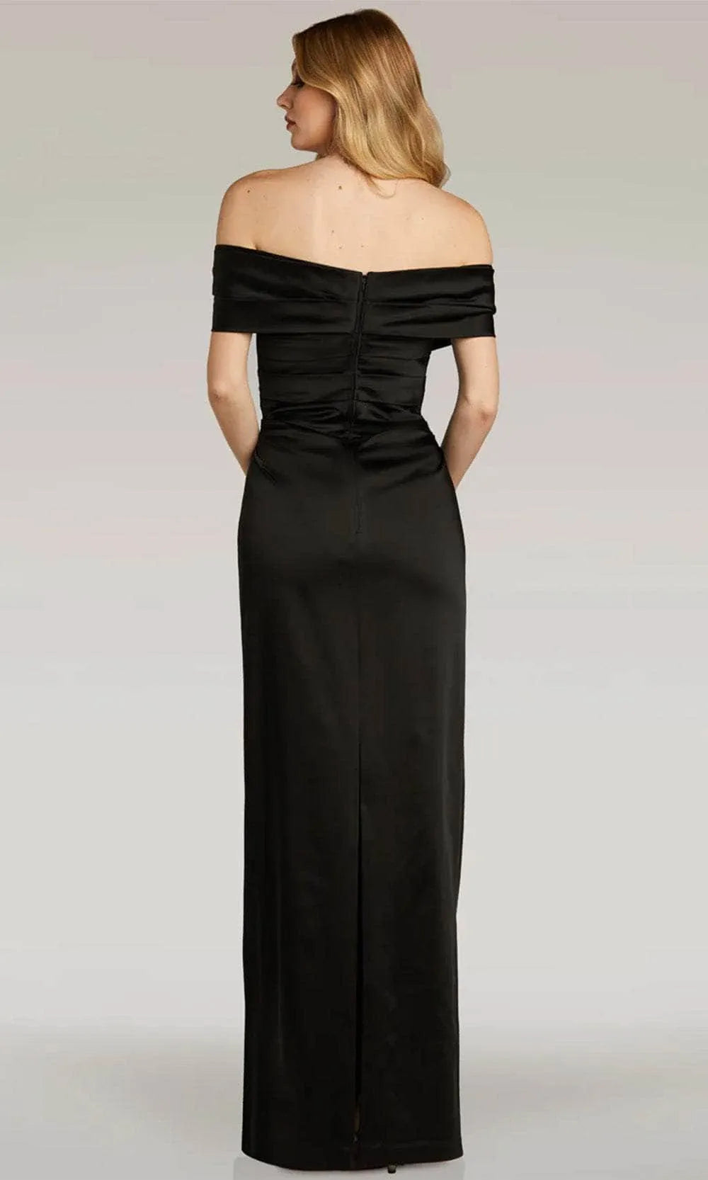Elegant Black Satin Off Shoulder Evening Dresses with Draped Bodice and Figure Hugging Silhouette Perfect for Formal Black Tie Weddings and Sophisticated