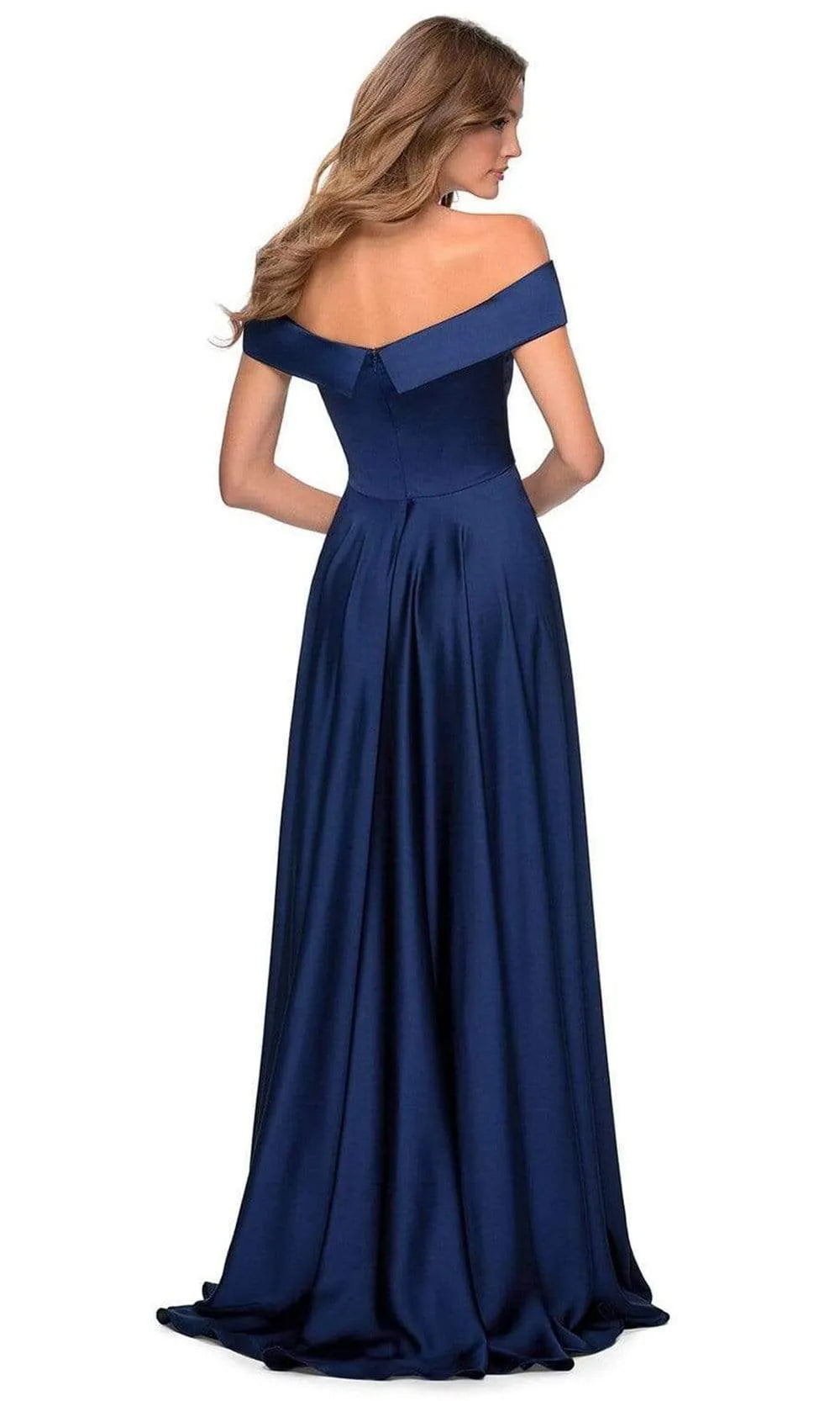 Elegant Black Satin Off Shoulder Prom Dress with High Side Slit for Timeless Glamour