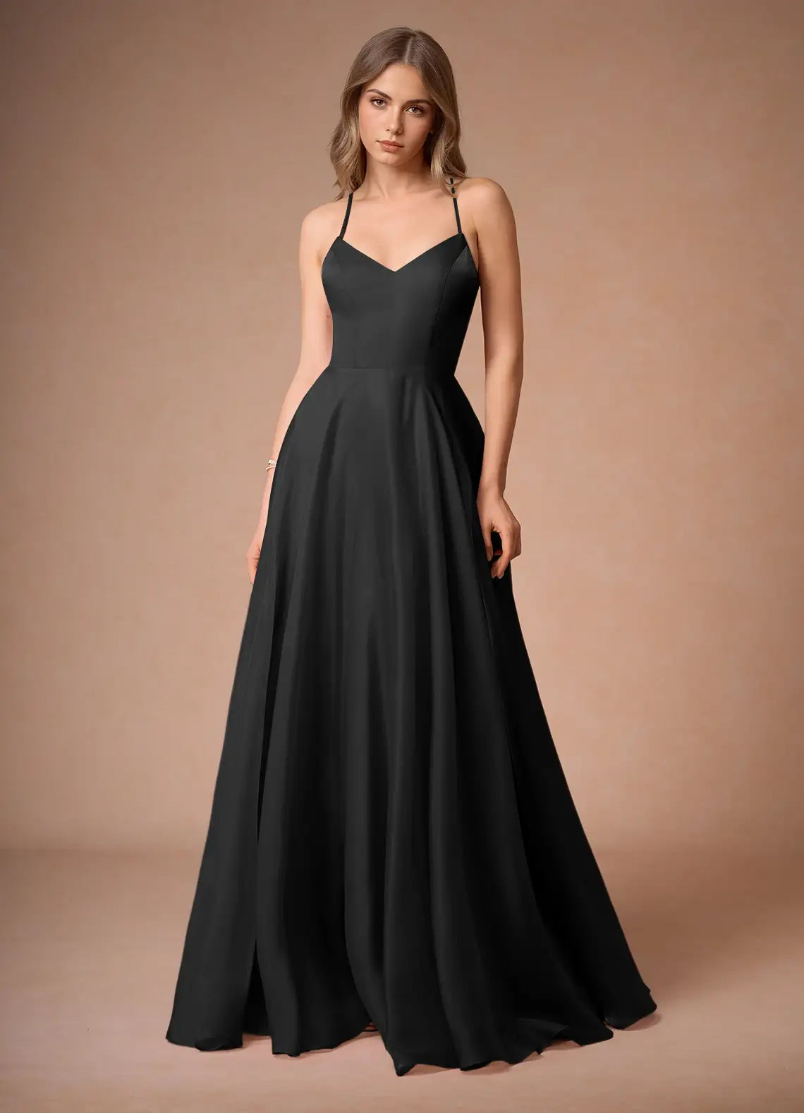 Elegant Black Satin Prom Dress with Spaghetti Straps Sweetheart Neckline and Flowy A - Line Skirt