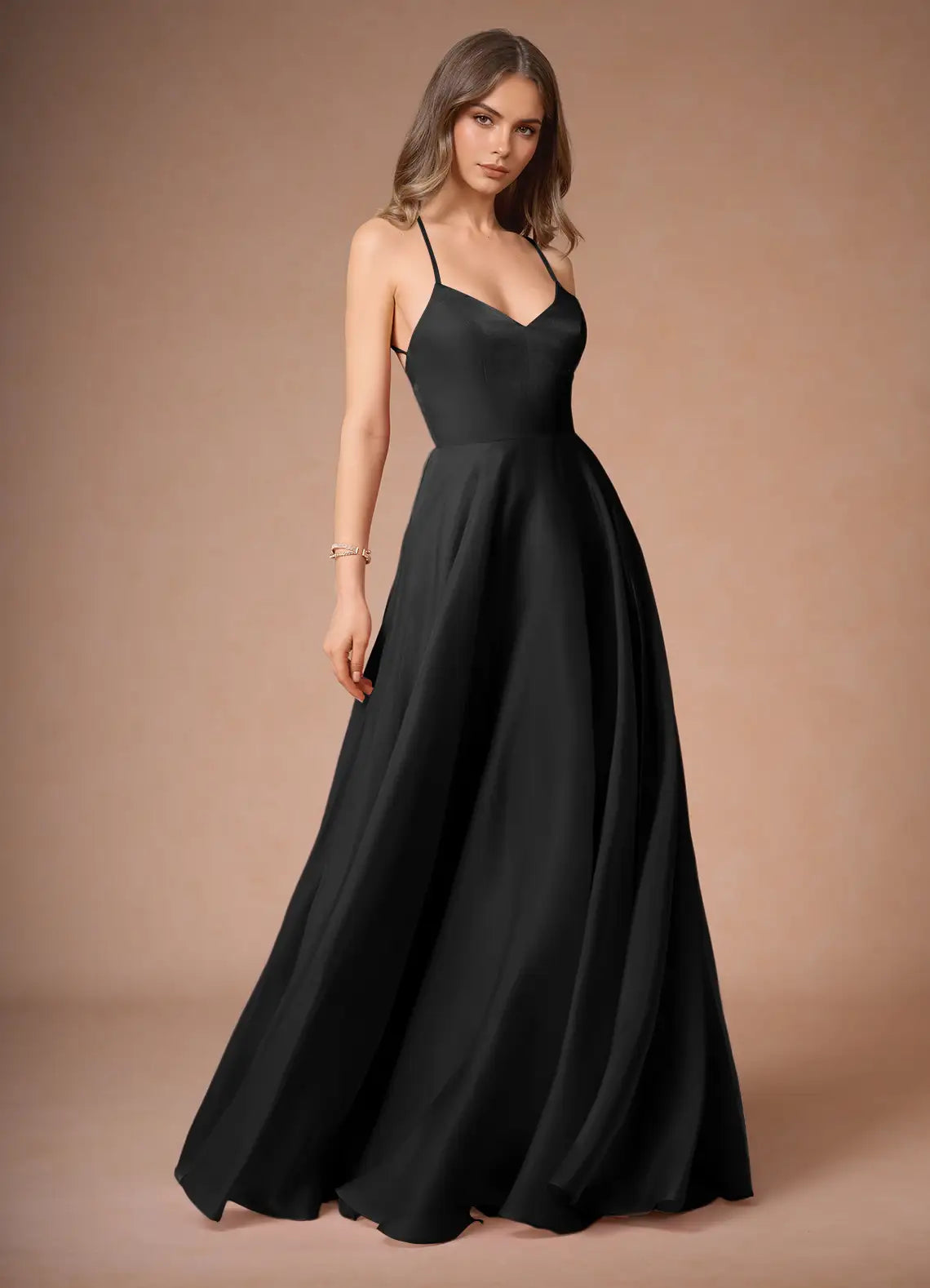 Elegant Black Satin Prom Dress with Spaghetti Straps Sweetheart Neckline and Flowy A - Line Skirt