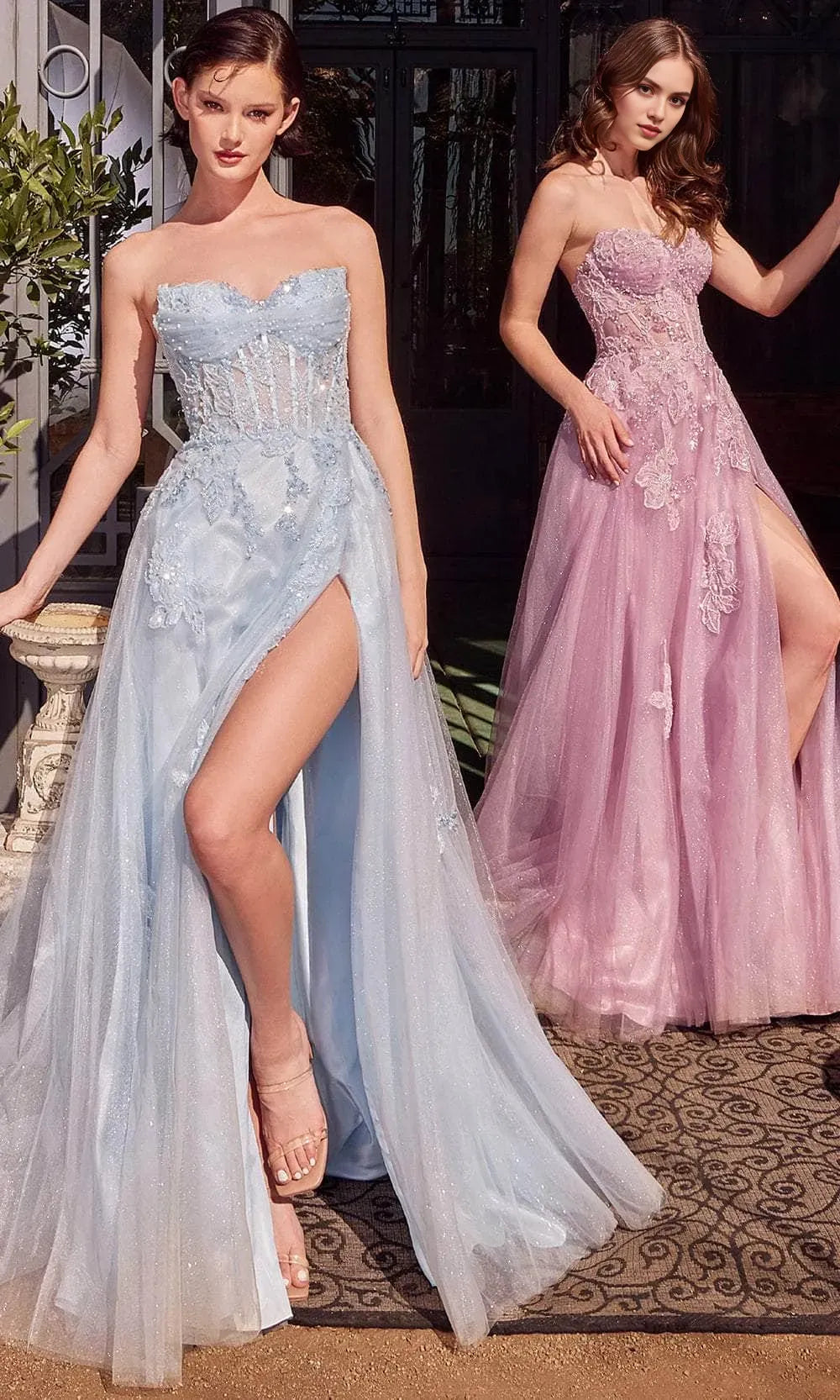 Elegant Black Strapless Glitter Tulle Prom Dress with Lace Appliqués and High Side Slit for Formal Evening Occasions