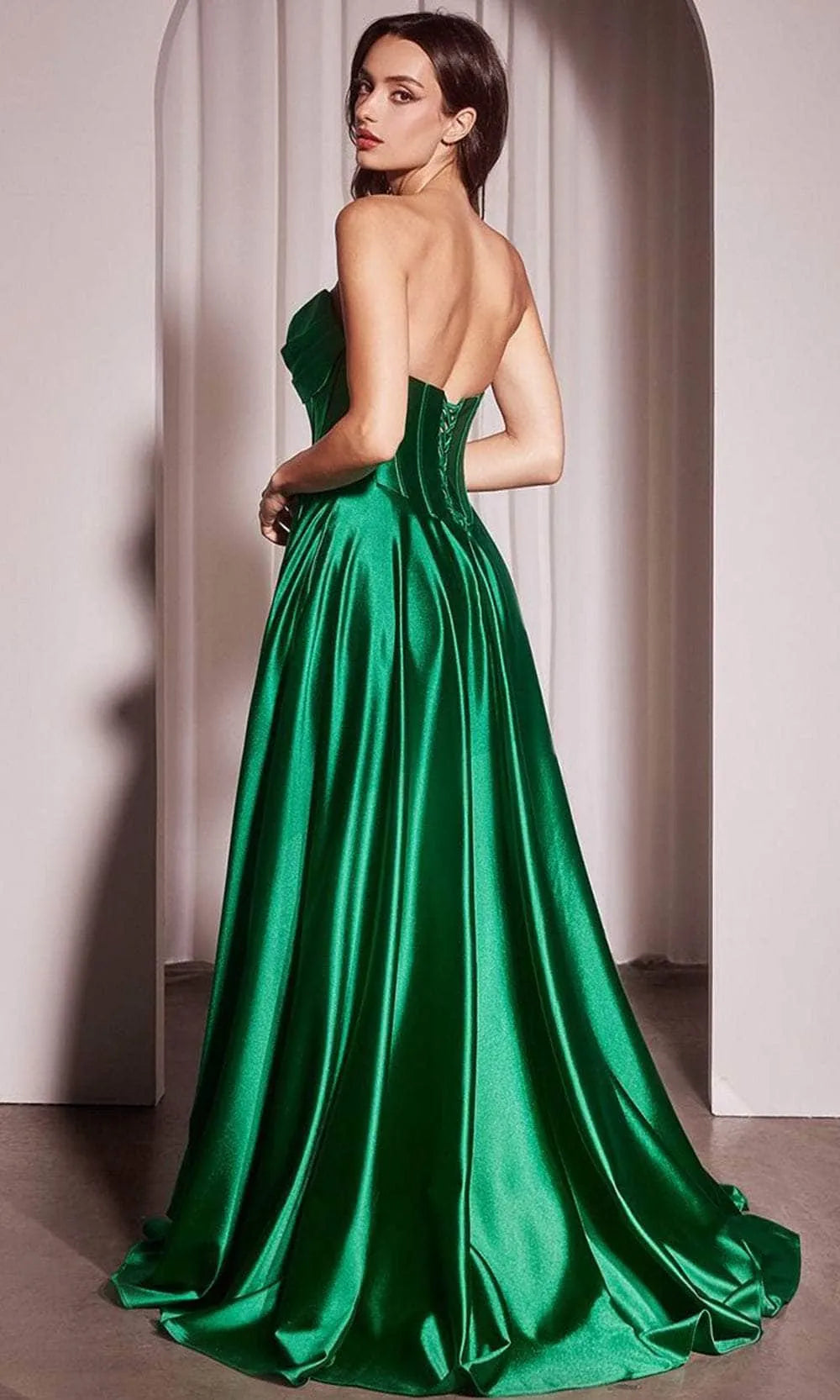 Elegant Black Strapless Satin Ball Gown with Bow  Detailed Corset Top for Prom Formal Occasions