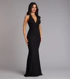 Elegant Black V Neck Glitter Halter Neck Sleeveless Cutout Back Mermaid Maxi Prom Dress