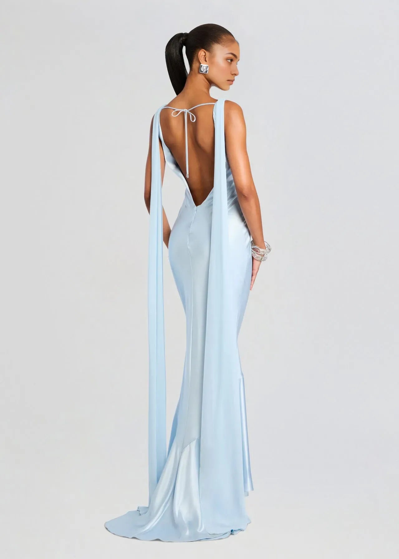 Elegant Blue Mermaid Strapless Sleeveless Draped Backless Floor-Length Prom Dresses Hot Sale