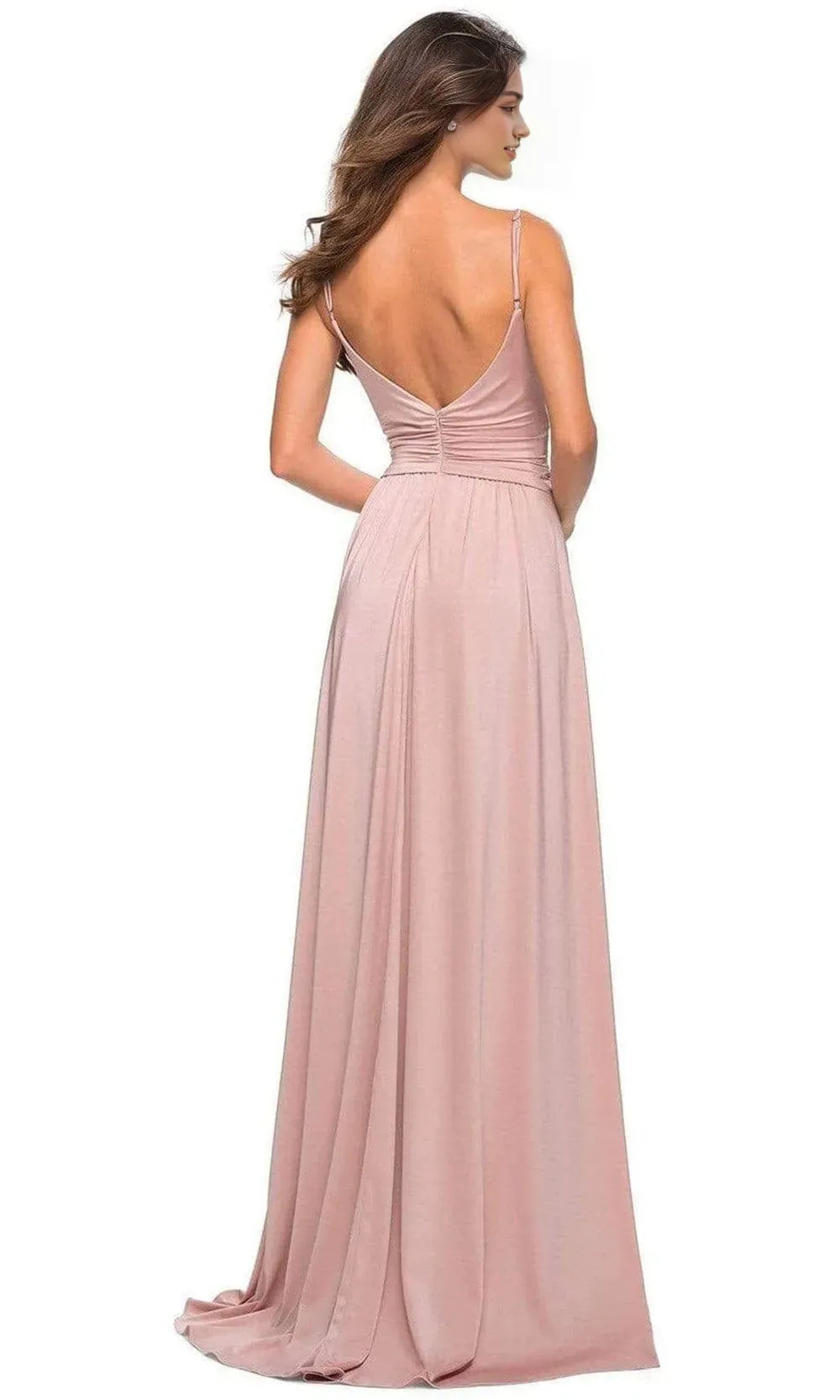 Elegant Blush Pink Chiffon Prom Dress with Cross Wrap Bodice for Graceful Evenings