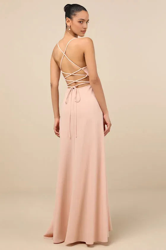 Elegant Blush Pink Chiffon Prom Dress with Spaghetti Straps V - Neckline Asymmetric Ruffle Hem and Flowy Silhouette for Formal Occasions