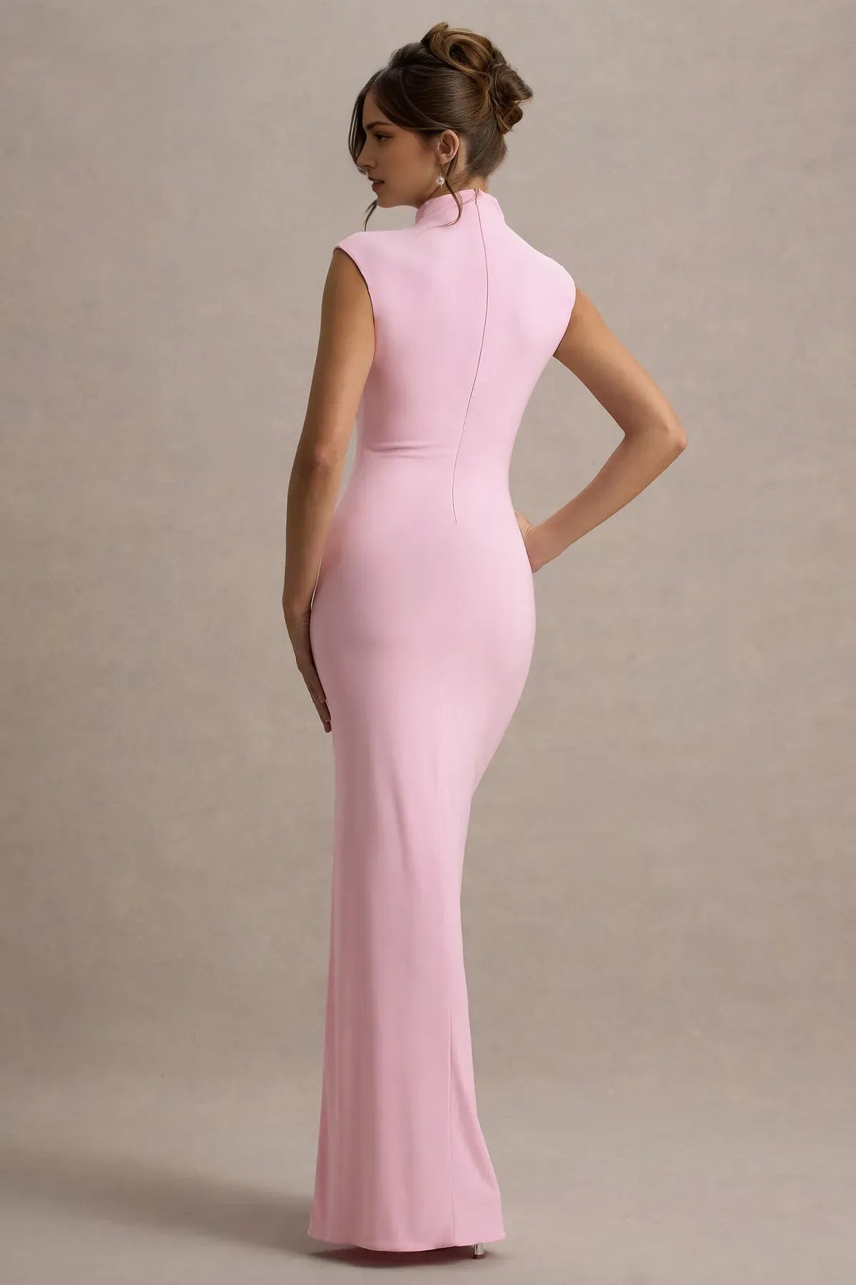 Elegant Blush Pink High  Neck Ruched Prom Dresses with Side Slit  A Perfect Blend of Sophistication and Allure for Memorable Evenings