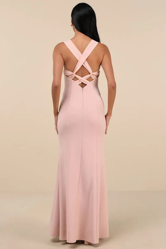 Elegant Blush Pink Mermaid Evening Dresses with Square Neckline Sleeveless Design High Side Slit
