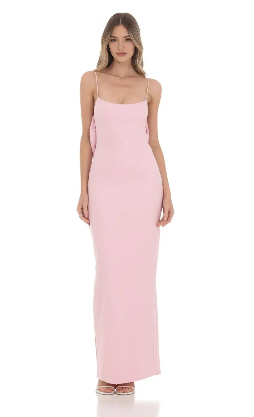 Elegant Blush Pink Square Neck Prom Dress with Side Bow Details Bodycon Silhouette  Timeless Grace for Formal Galas