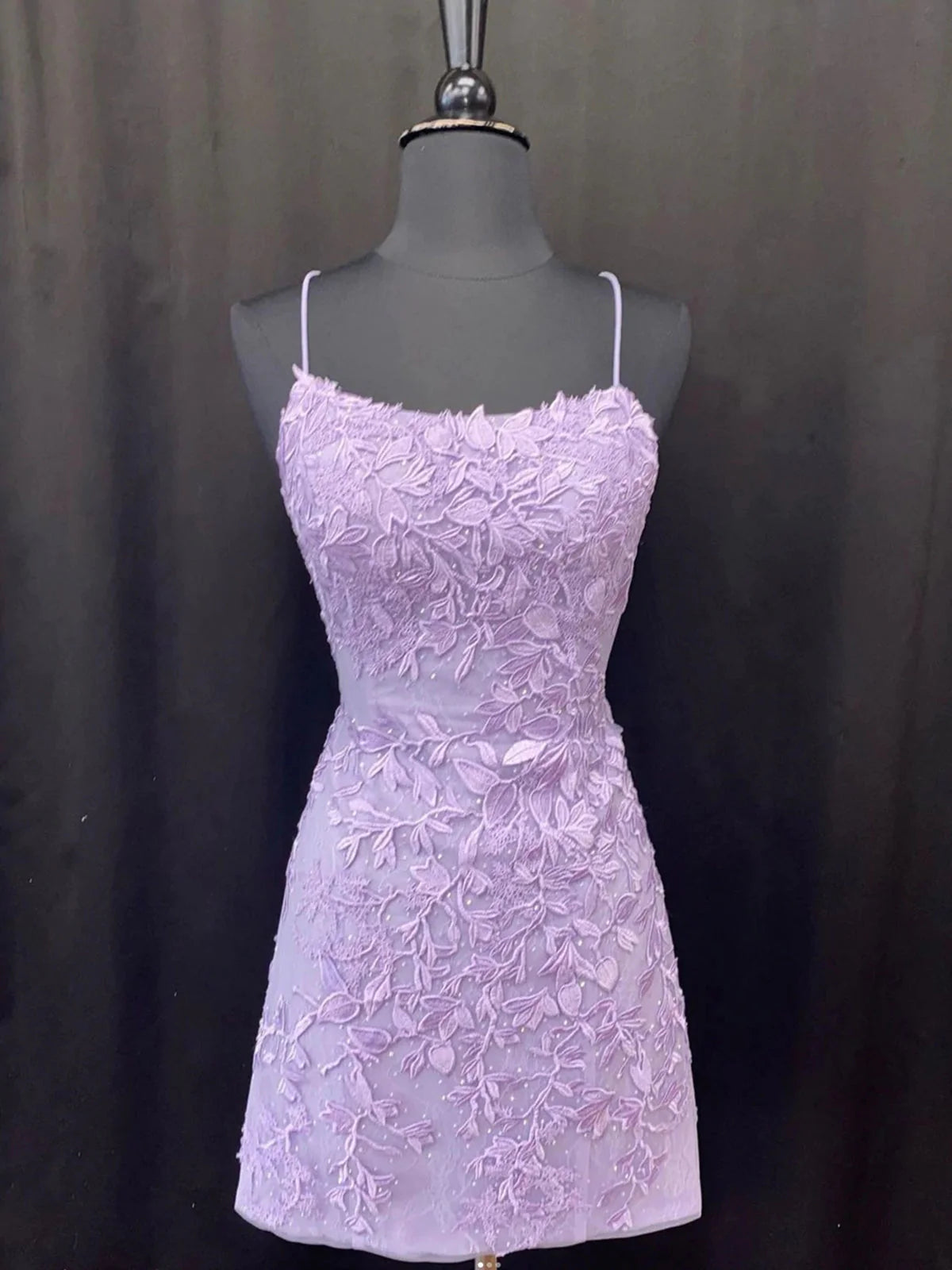 Elegant Bodycon Square Neck Lace Lavender Mini Homecoming Dress