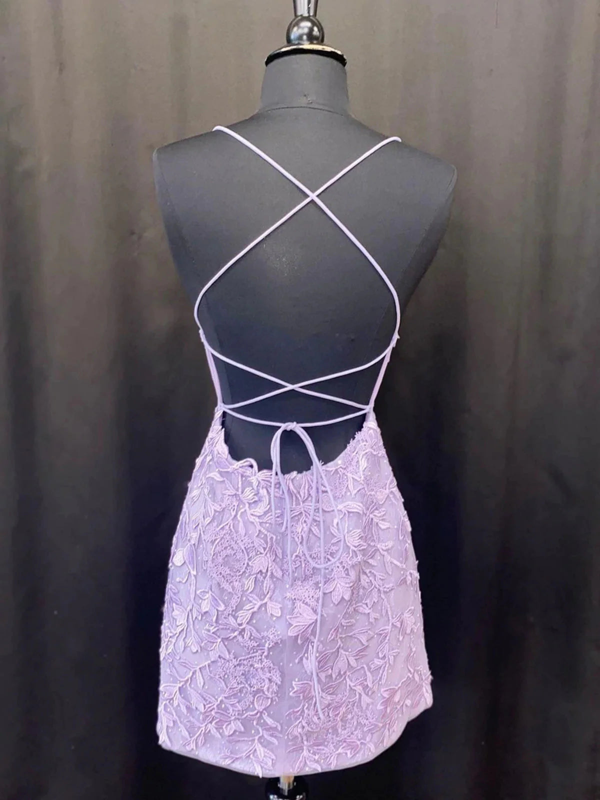 Elegant Bodycon Square Neck Lace Lavender Mini Homecoming Dress
