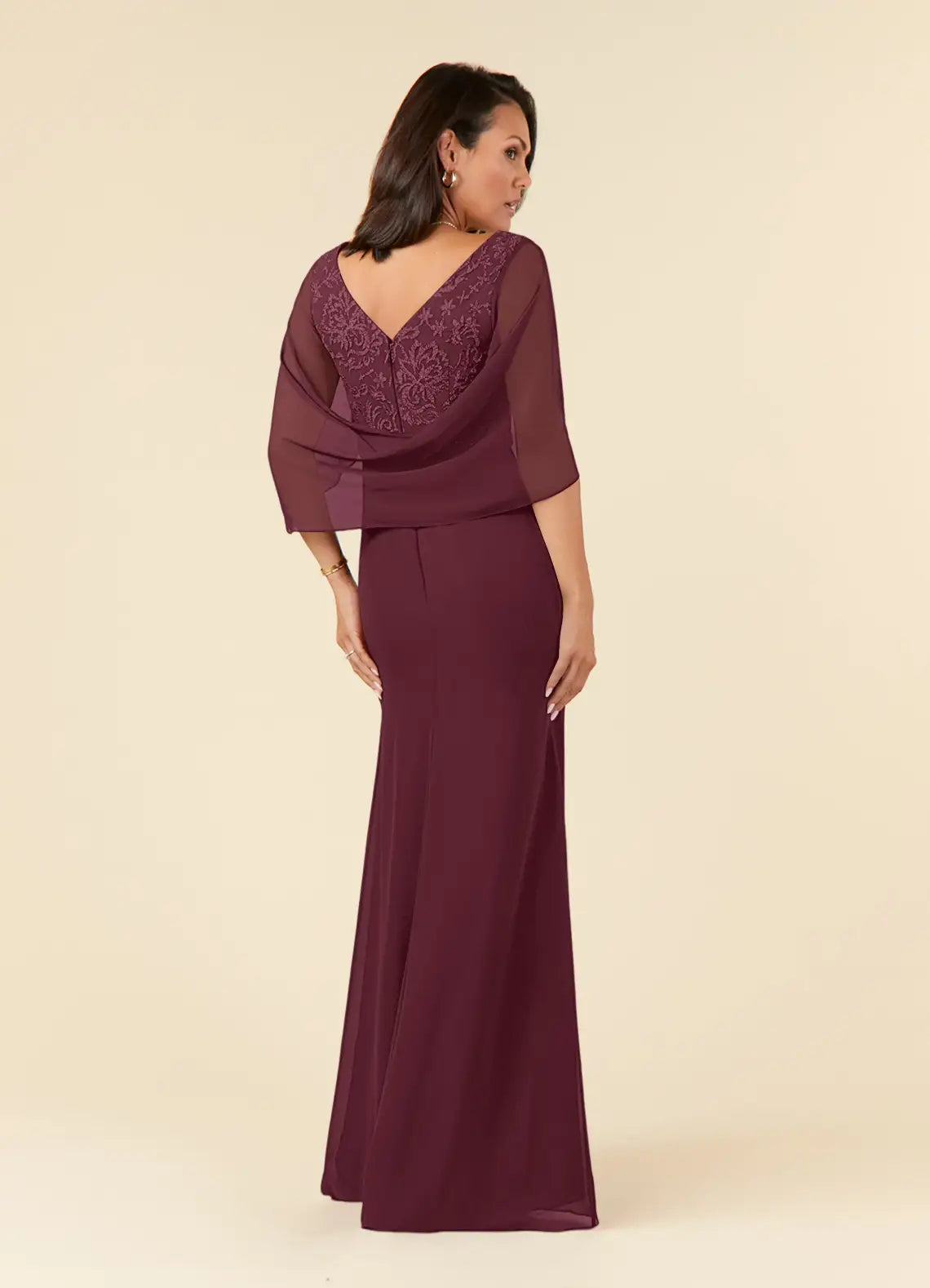 Elegant Cabernet Mermaid Lace Chiffon Mother of the Bride Dresses Bodice Mermaid with slit Long Hot Sale for women