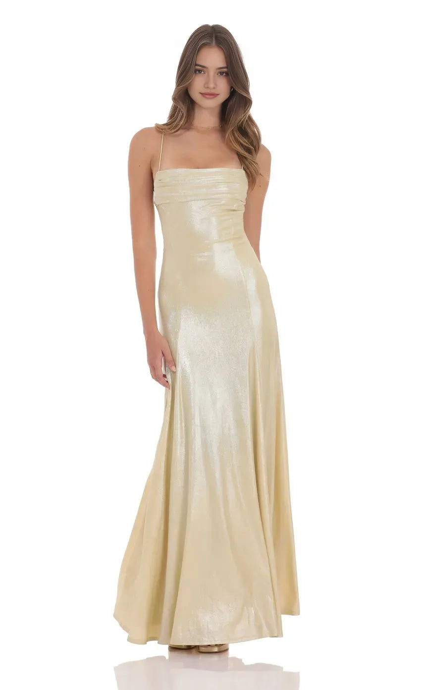 Elegant Champagne - Gold Prom Dress with Thin Straps Ruched Bandeau Neckline Mermaid Silhouette  Perfect for Glamorous Nights