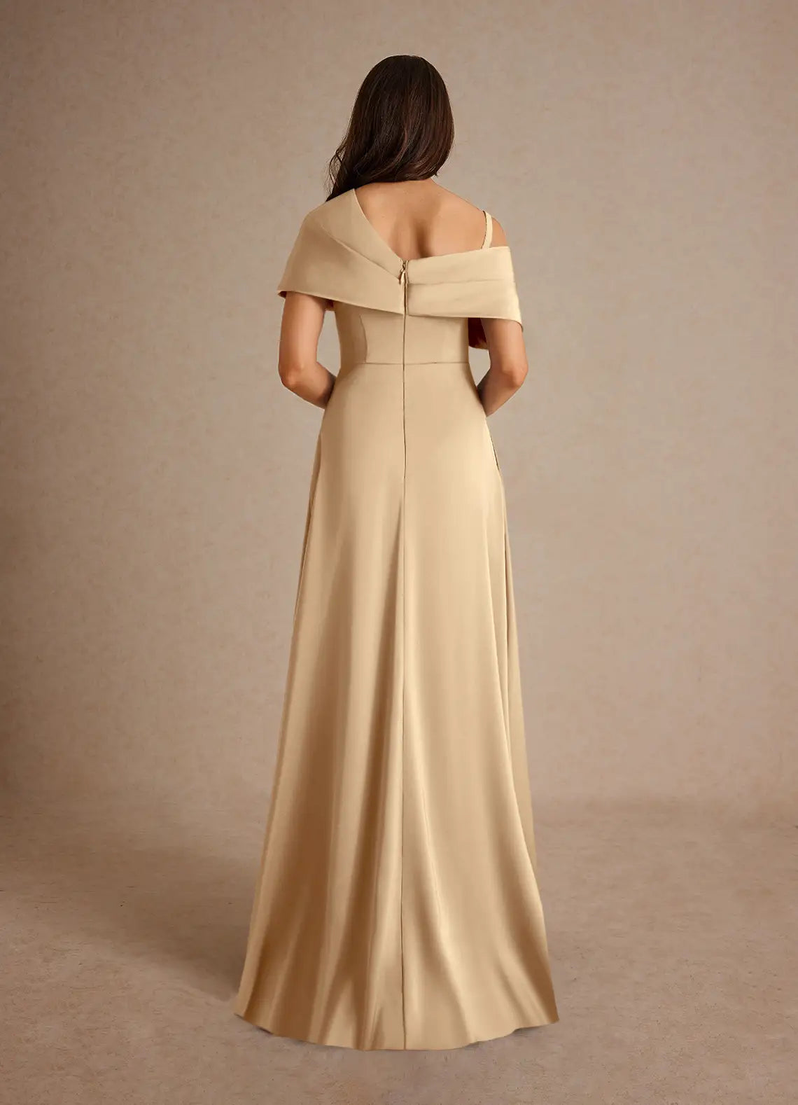 Elegant Champagne One - Shoulder Mother of the Bride Dress with Asymmetric Drape High Side Slit Satin A-Line for women