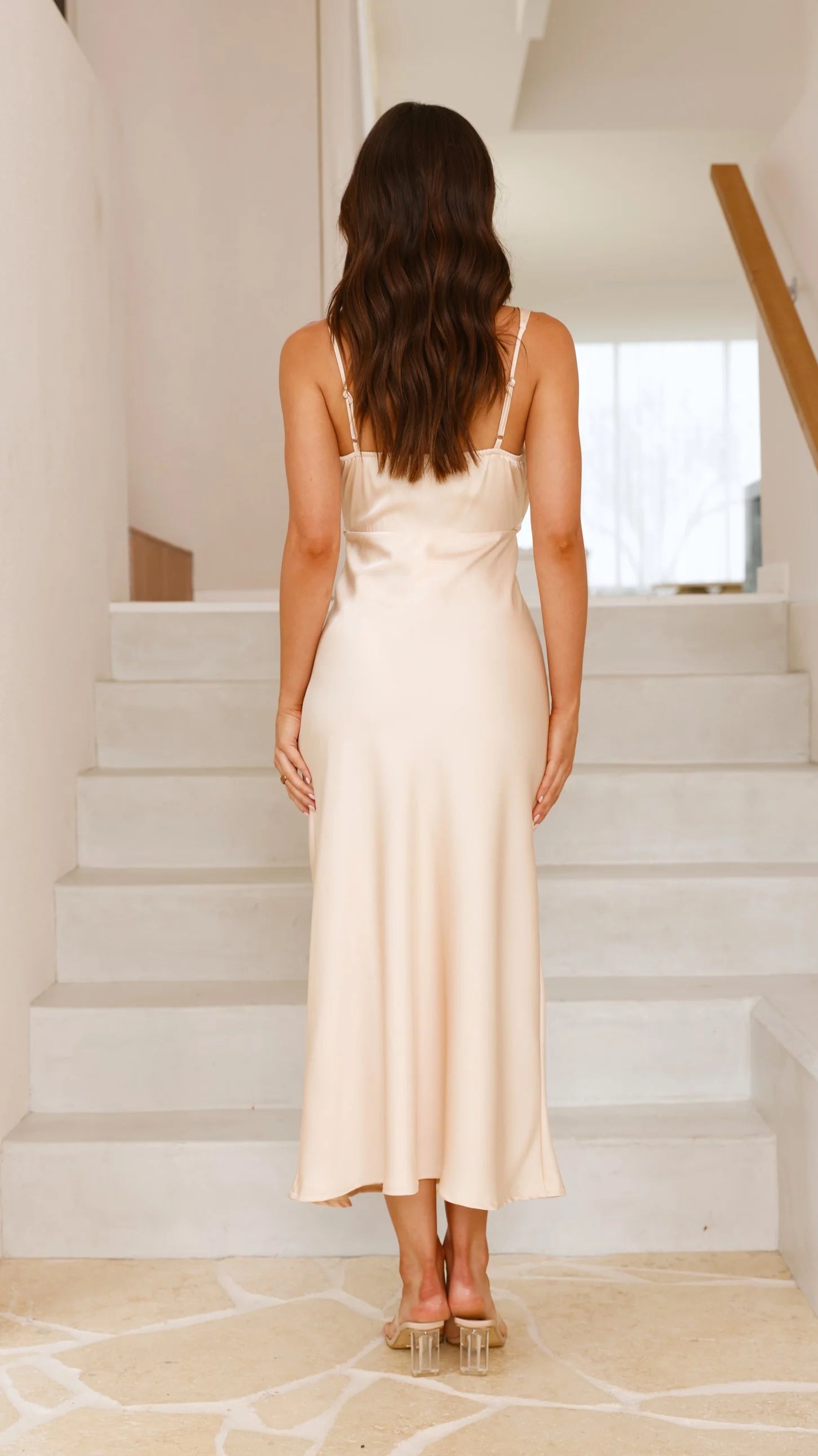 Elegant Champagne Satin Prom Dress Asymmetric Neckline  Slip Style Shine with Understated Luxury
