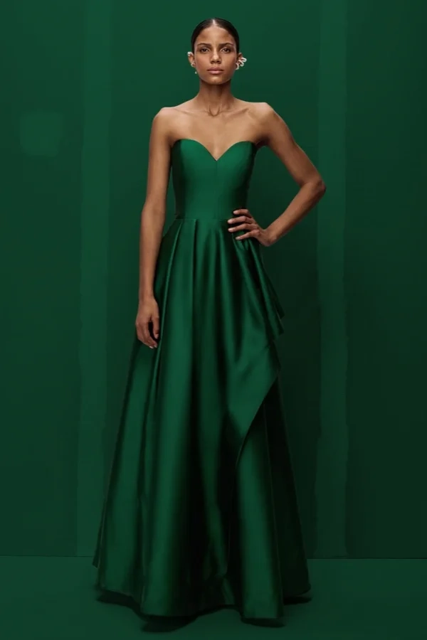 Elegant Charming Strapless Ruffle Emerald Evening Dress