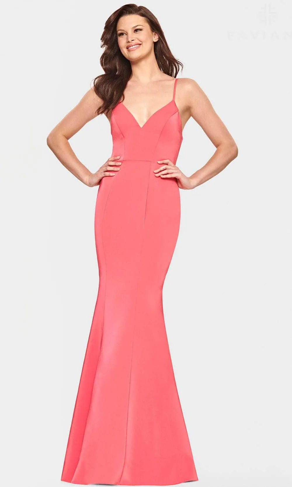 Elegant Coral Spaghetti - Strap Mermaid Evening Dress with Deep V - Neckline for Formal Occasions