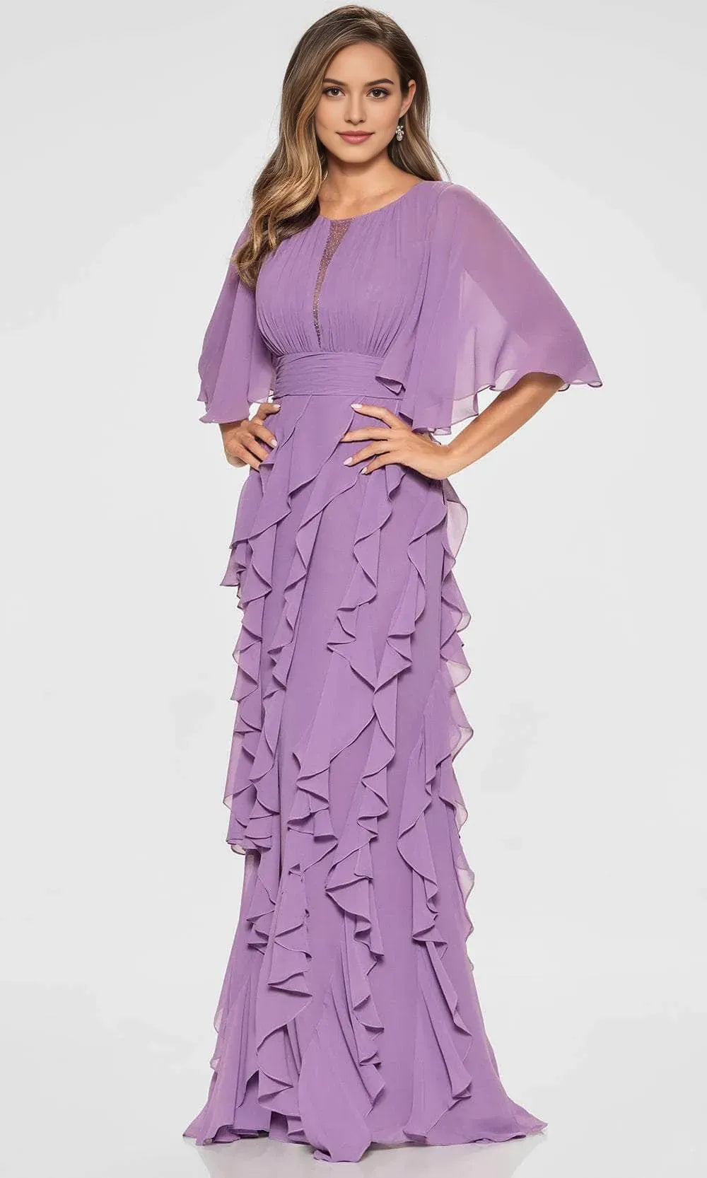 Elegant Dark Gray Chiffon Evening Dresses  with Sleeveless Design Keyhole Neckline Accentuated by Sparkling Detailing Ruched Waist and Tiered Ruffled Skirt for Formal Galas and Special Occasions