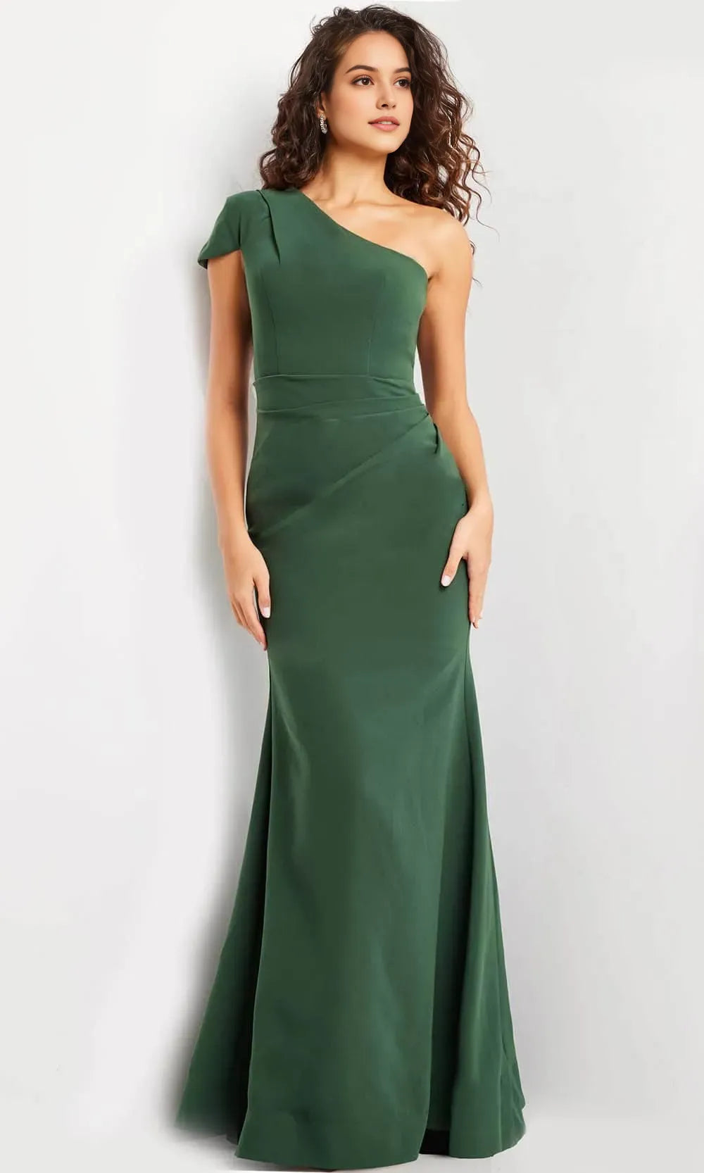 Elegant Dark Green Crepe One Shoulder Mermaid Evening Dresses with Asymmetric Sleeve and Flattering Silhouette Perfect for Formal Black Tie Weddings and Sophisticated