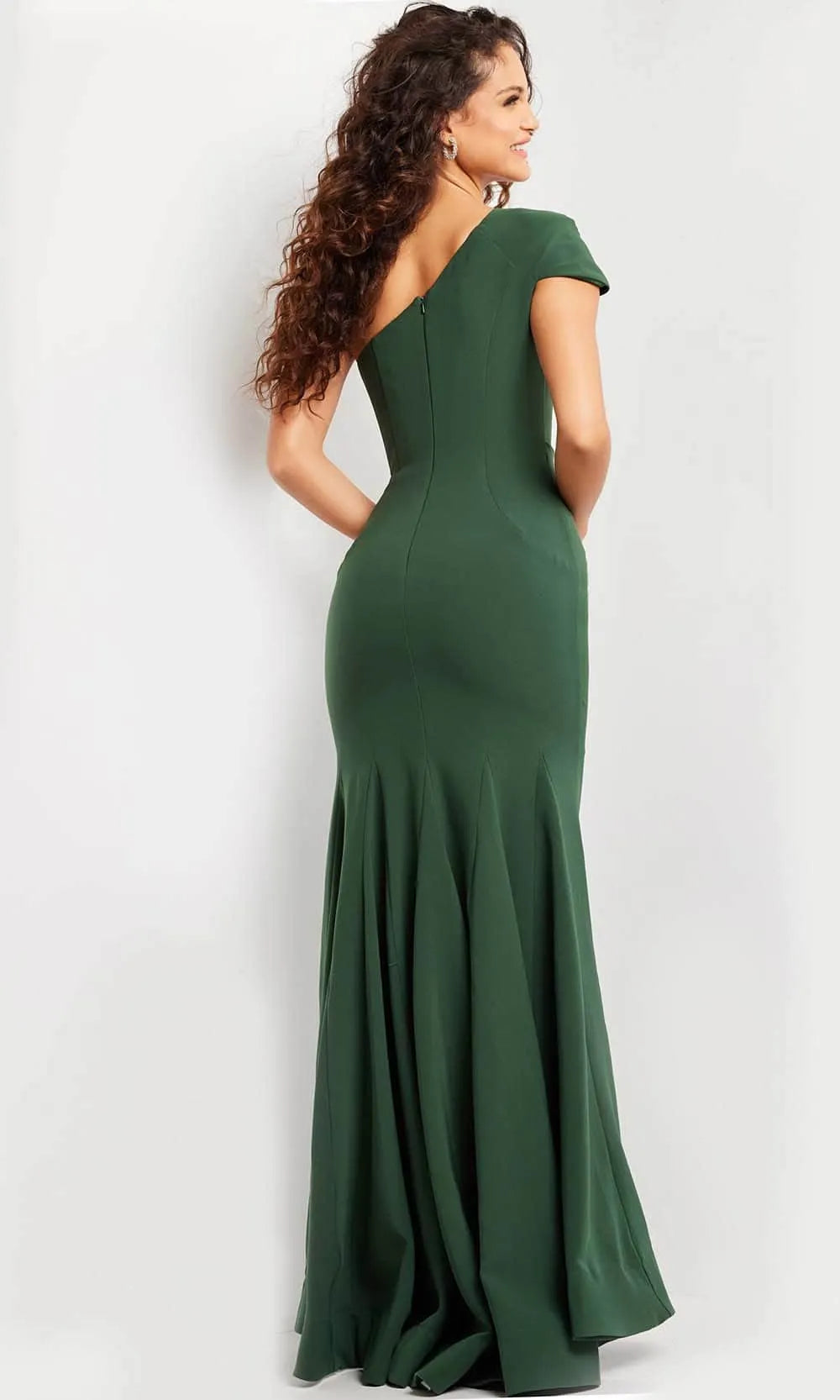 Elegant Dark Green Crepe One Shoulder Mermaid Evening Dresses with Asymmetric Sleeve and Flattering Silhouette Perfect for Formal Black Tie Weddings and Sophisticated